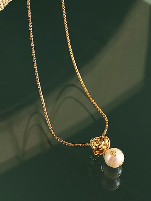 Five Color Brass Imitation Pearl Tassel Vintage Necklace 0