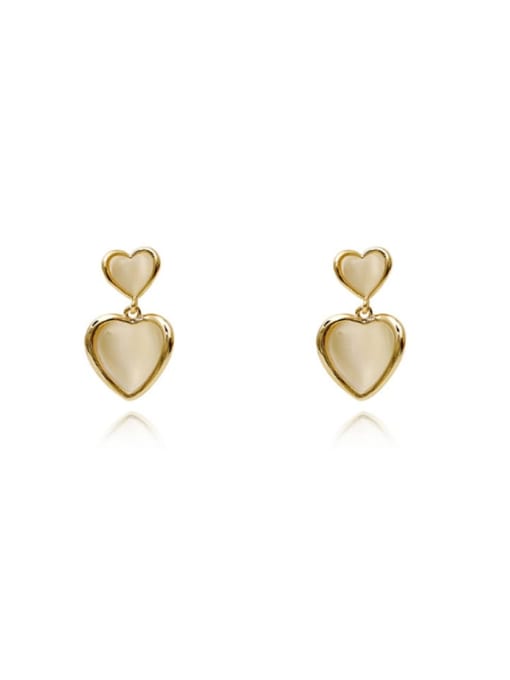 14 K gold Brass Cats Eye Heart Minimalist Drop Trend Korean Fashion Earring