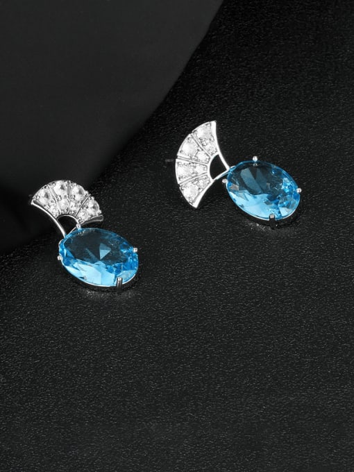 blue Brass Cubic Zirconia Geometric Luxury Cluster Earring