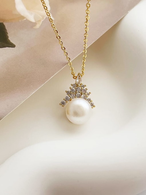 necklace Brass Freshwater Pearl Crown Dainty Necklace