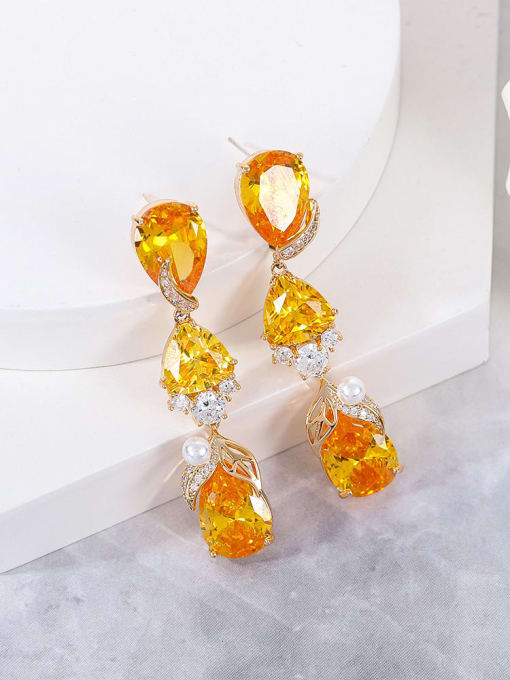 yellow Brass Cubic Zirconia Multi Color Water Drop Luxury Drop Earring