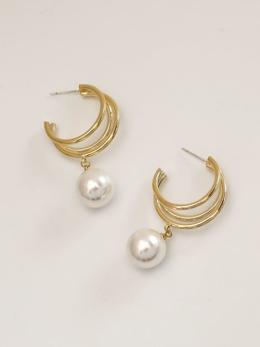 HYACINTH Brass Imitation Pearl Geometric Ethnic Stud Trend Korean Fashion Earring 3