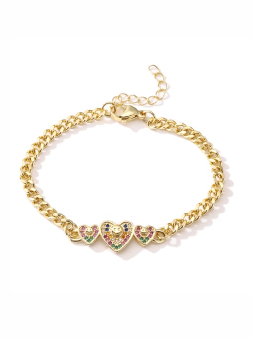 30648 Brass Cubic Zirconia Heart Vintage Link Bracelet