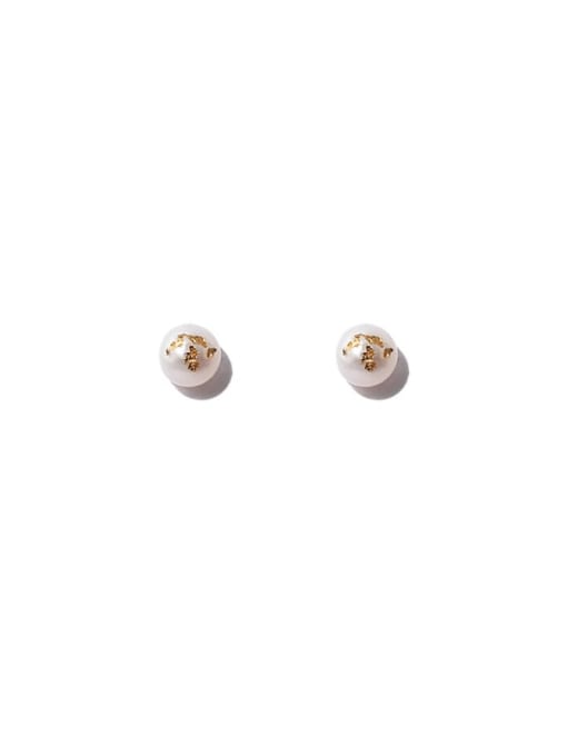 Small Brass Imitation Pearl Geometric Minimalist Stud Earring