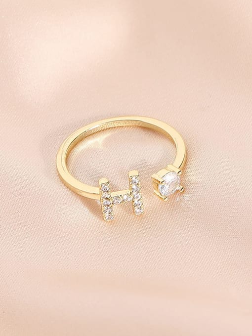 14k Gold H Brass Cubic Zirconia Letter Minimalist Band Ring