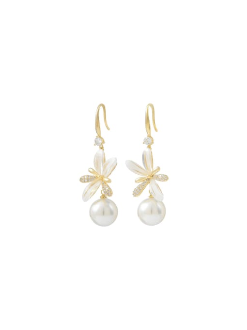 YOUH Brass Imitation Pearl Flower Dainty Drop Earring 0