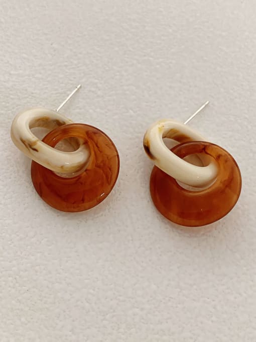 Amber S925 silver needle Resin Round Vintage Stud Earring