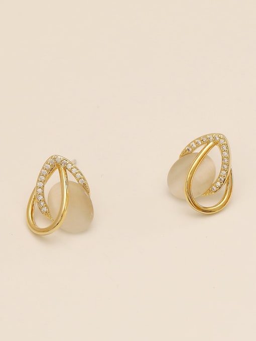 14k Gold Brass Cats Eye Geometric Vintage Stud Trend Korean Fashion Earring