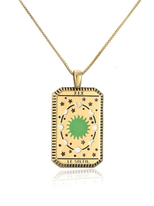 20936 Brass Enamel  Vintage Geometric Pendant Necklace