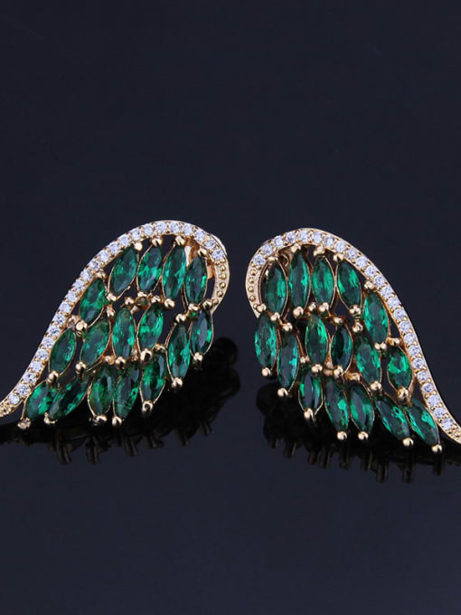 Gold Plated green zirconium Brass Cubic Zirconia Wing Luxury Stud Earring
