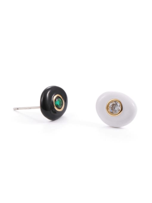 Five Color Brass Rhinestone Enamel Oval Minimalist Stud Earring 2