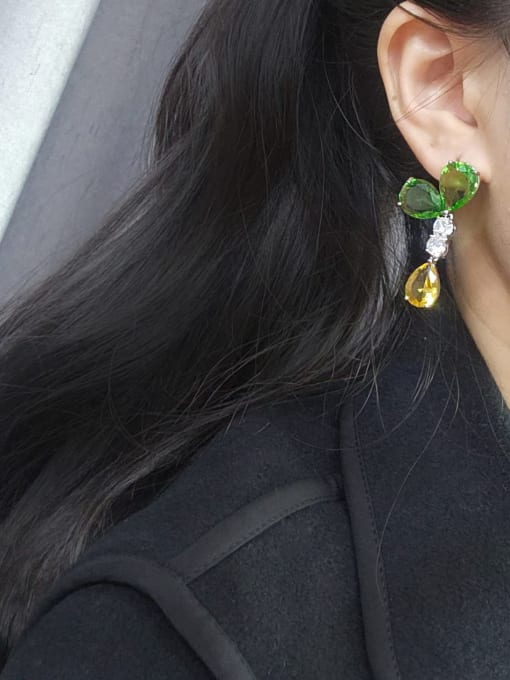 OUOU Brass Cubic Zirconia Water Drop Luxury Stud Earring 1