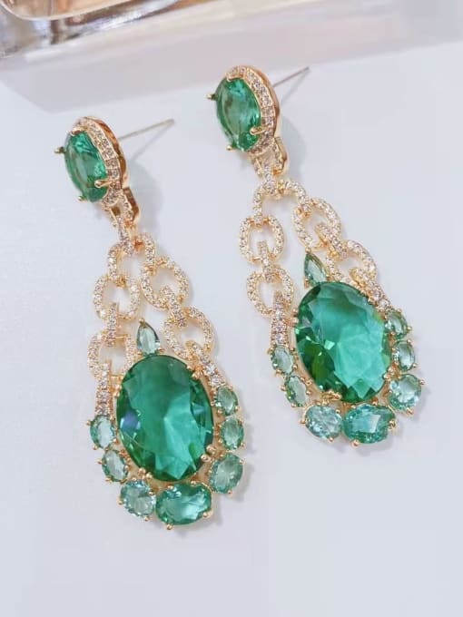 Kong Green Zircon Earrings Brass Cubic Zirconia Geometric Luxury Cluster Earring