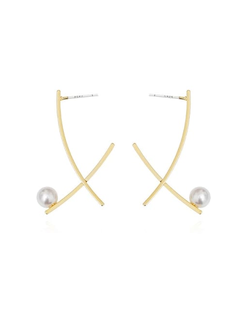 HYACINTH Copper Imitation Pearl Cross Minimalist Stud Trend Korean Fashion Earring 0