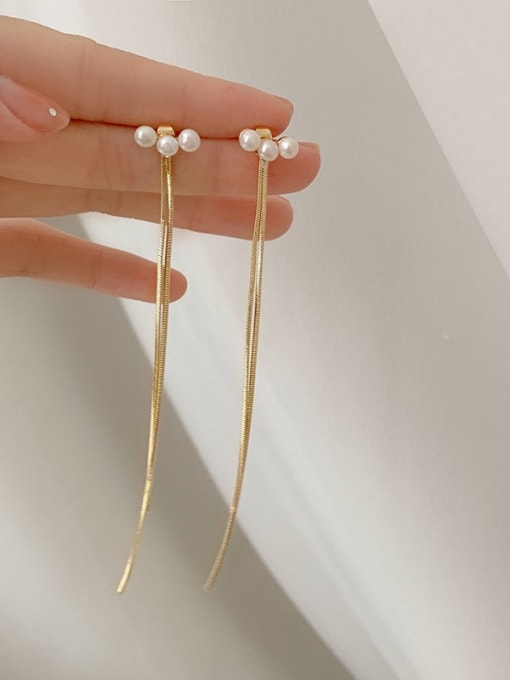 Gold ED66235 Brass Imitation Pearl Tassel Trend Threader Earring
