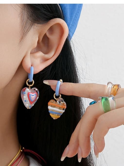 Five Color Brass Enamel Heart Cute Drop Earring 1