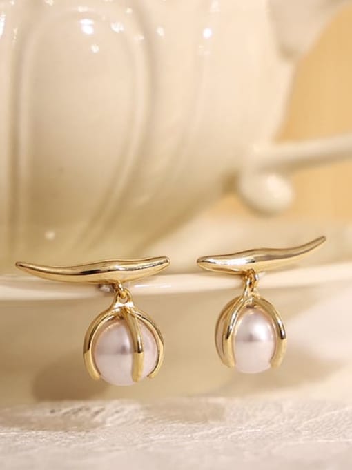 Five Color Brass Imitation Pearl Geometric Vintage Stud Earring 2