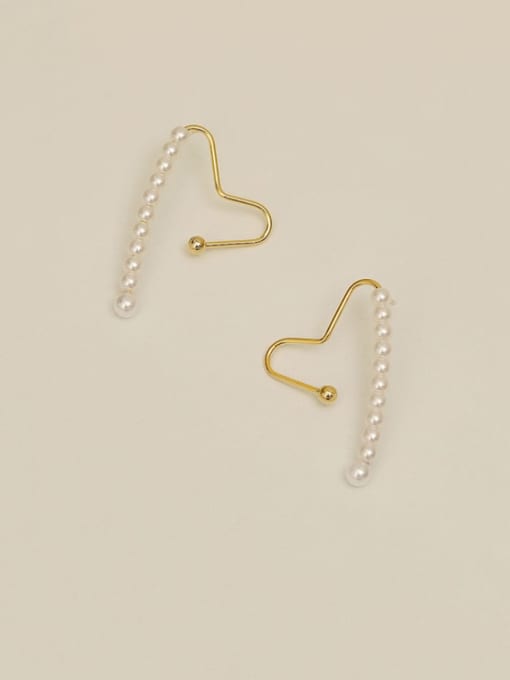14K gold Copper Imitation Pearl Heart Minimalist Stud Trend Korean Fashion Earring