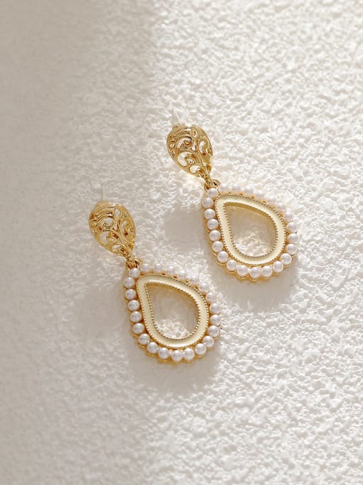 14k Gold Brass Imitation Pearl Water Drop Minimalist Drop Earring