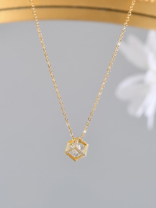 Gold XL62476 Brass Cubic Zirconia Geometric Dainty Necklace