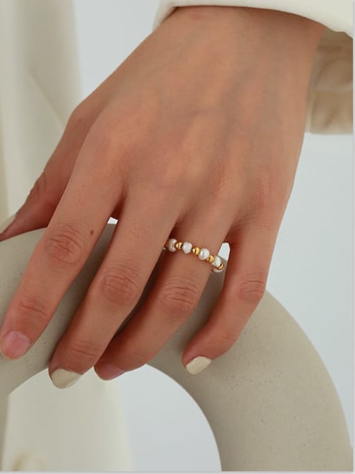 Five Color Brass Freshwater Pearl Geometric Minimalist Band Ring 1