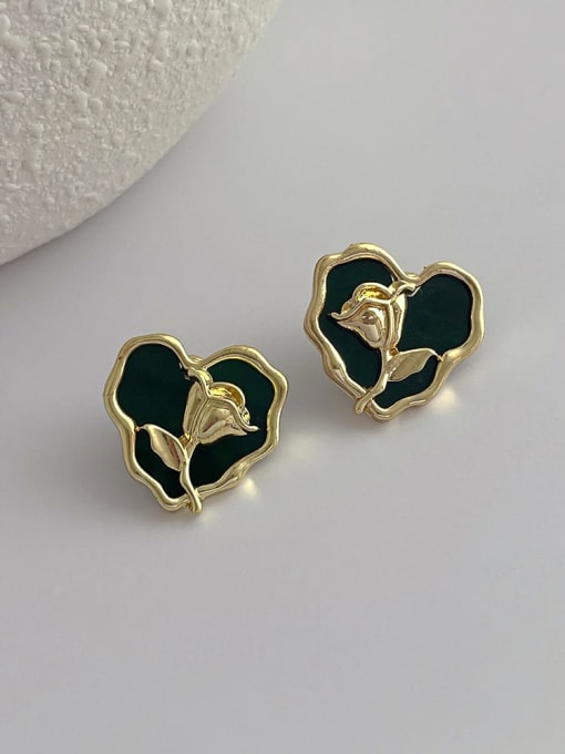 J195 green Brass Enamel Heart Minimalist Stud Earring