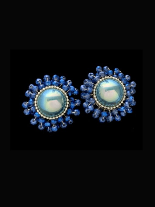 blue Brass Imitation Pearl Geometric Ethnic Stud Earring