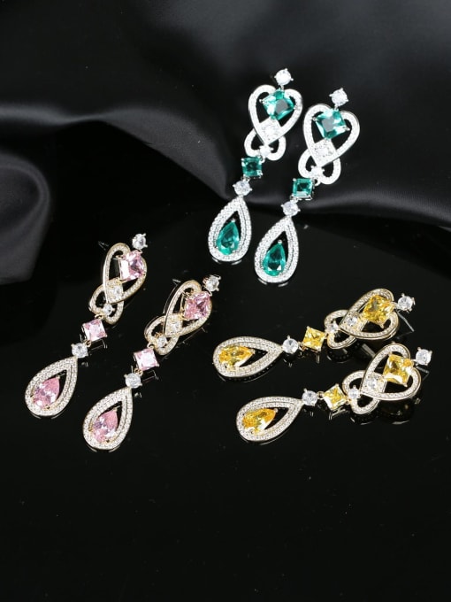 OUOU Brass Cubic Zirconia Water Drop Heart Luxury Cluster Earring 0