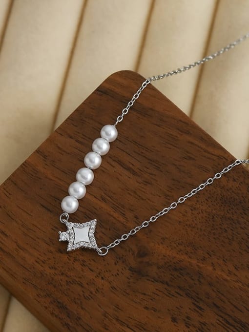 XL64013 platinum Brass Imitation Pearl Star Minimalist Necklace