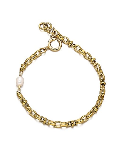 2 Brass Imitation Pearl Geometric Hip Hop Strand Bracelet