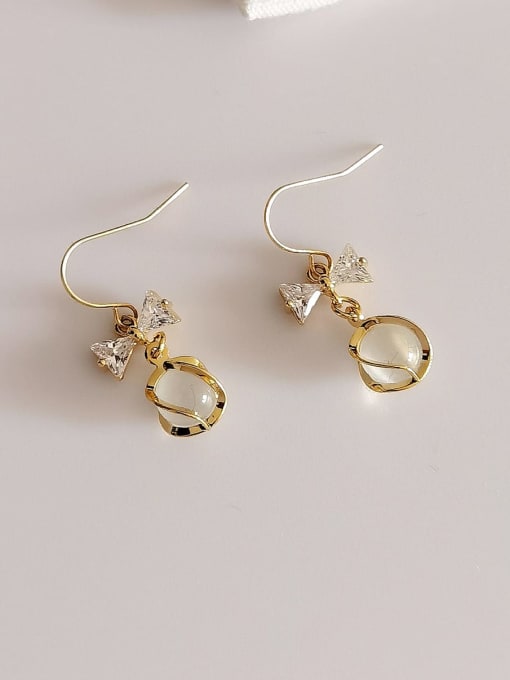 14k gold Brass Cubic Zirconia Bowknot Trend Hook Earring
