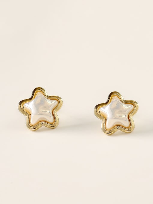 14k Gold Brass Imitation Pearl Star Minimalist Stud Trend Korean Fashion Earring