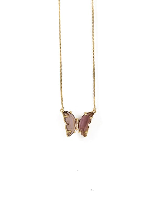 Dark purple Necklace Brass Glass Stone Butterfly Minimalist Pendant Necklace