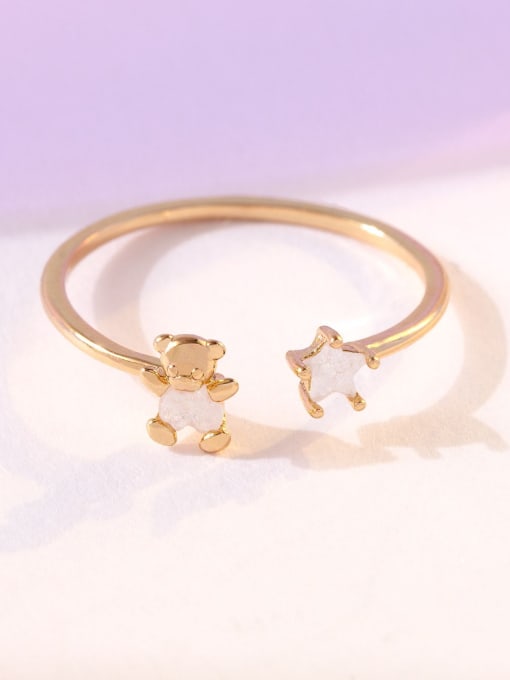 COLSW Brass Opal Bear Cute Band Ring 3