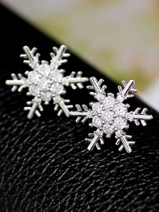 snow Earrings Copper Cubic Zirconia  Cute snowflakeSt  Trend Korean Fashion Earring