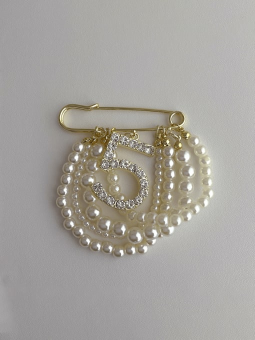 One M49 pearl brooch Brass Imitation Pearl Number Minimalist Brooch