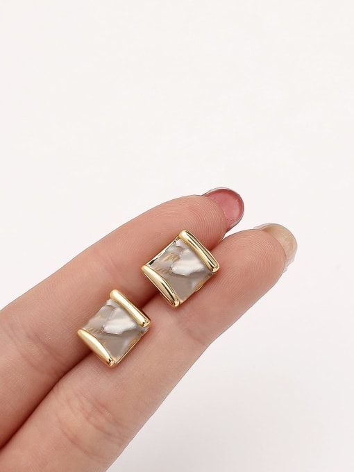 HYACINTH Brass Glass Stone Geometric Minimalist Stud Trend Korean Fashion Earring 1