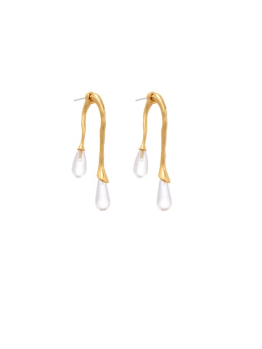 ACCA Brass Glass Stone Water Drop Minimalist Hook Earring 0