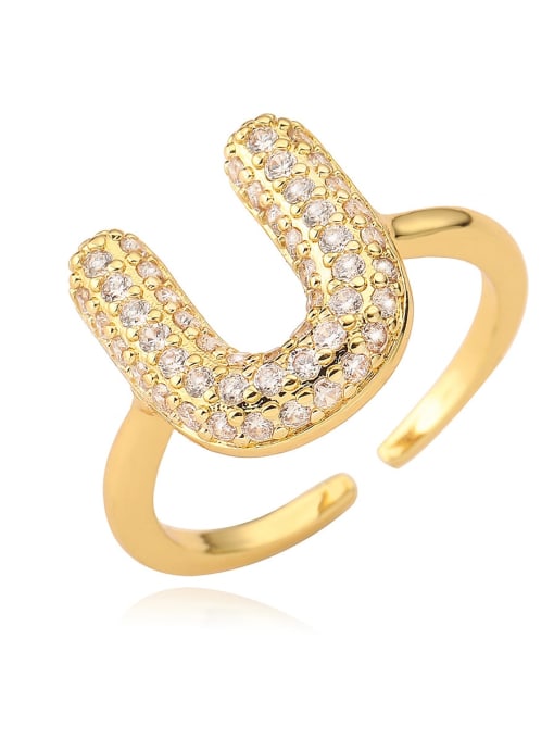 U Brass Cubic Zirconia Letter Minimalist Band Ring