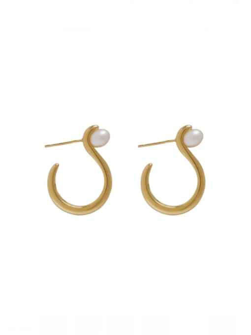 HYACINTH Brass Imitation Pearl Geometric Minimalist Hook Earring 0