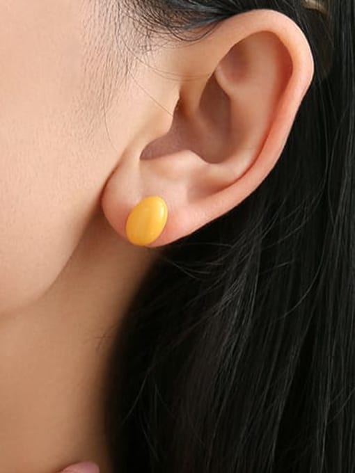 Five Color Brass Enamel Oval Minimalist Stud Earring 3