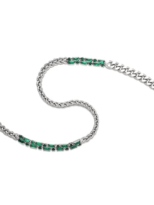 TINGS Brass Cubic Zirconia Green Geometric Dainty Link Necklace 1