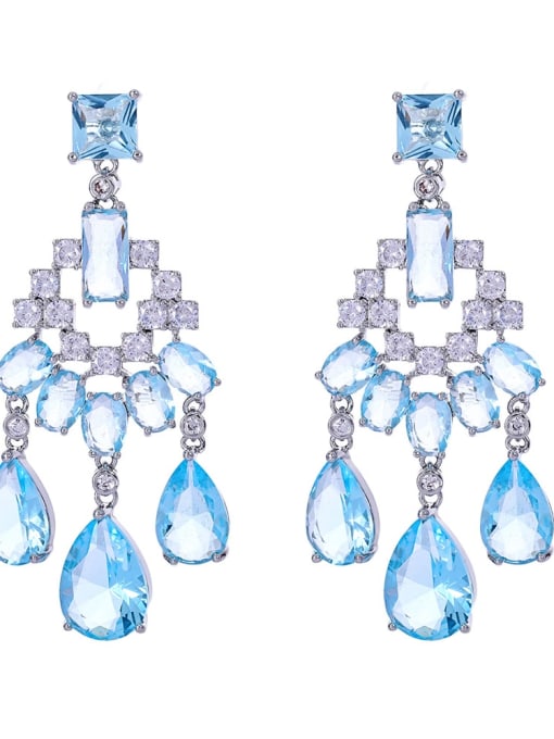 blue Brass Cubic Zirconia Tassel Luxury Drop Earring