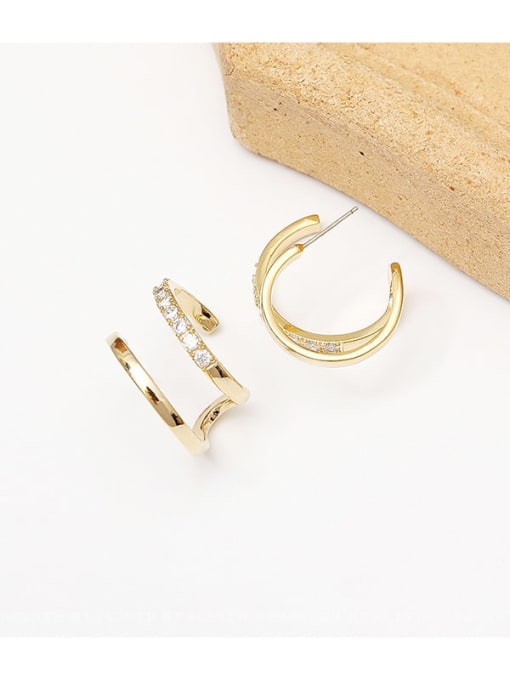 14K  gold Copper Rhinestone Geometric Minimalist Stud Trend Korean Fashion Earring