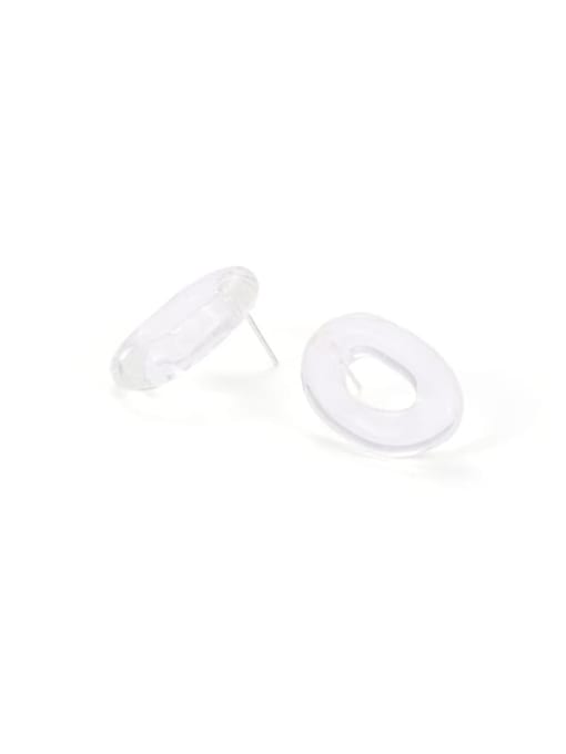 Transparent white Hand Glass  Minimalist Oval  Earring