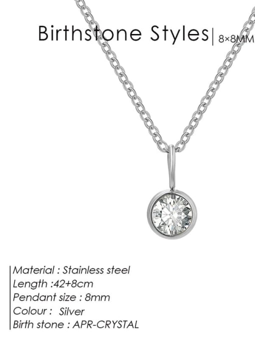 April White Steel Stainless steel Cubic Zirconia Round Minimalist Necklace