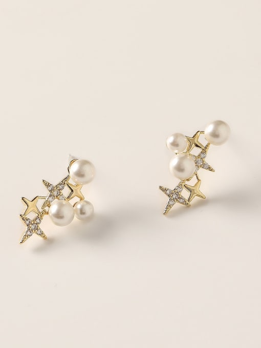 HYACINTH Brass Cubic Zirconia Star Dainty Stud Trend Korean Fashion Earring 0