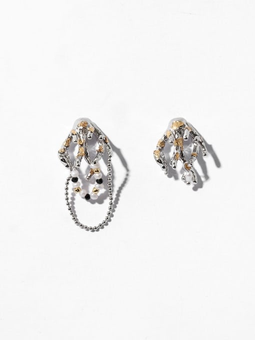 Asymmetric Earrings Brass Bead Asymmetry Branches Hip Hop Stud Earring