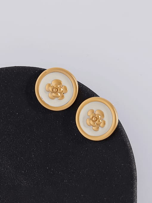 Matte gold Brass Enamel Round Minimalist Stud Earring