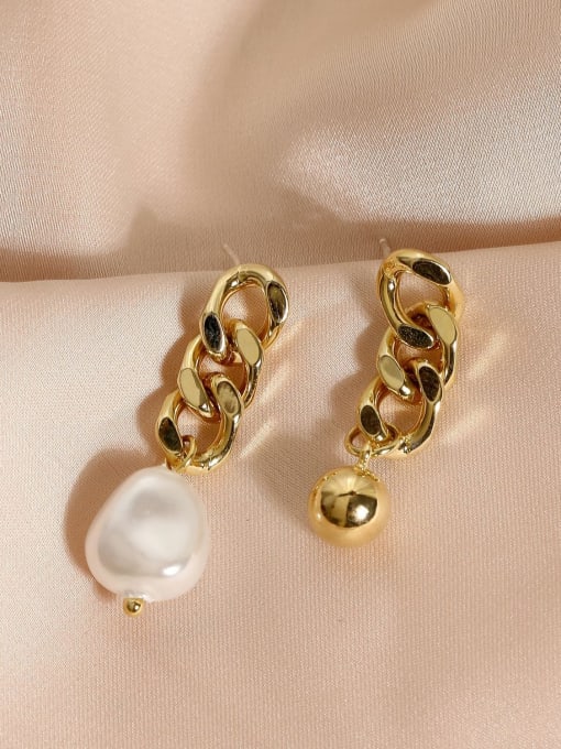 14k gold Brass Imitation Pearl Geometric Vintage Drop Earring